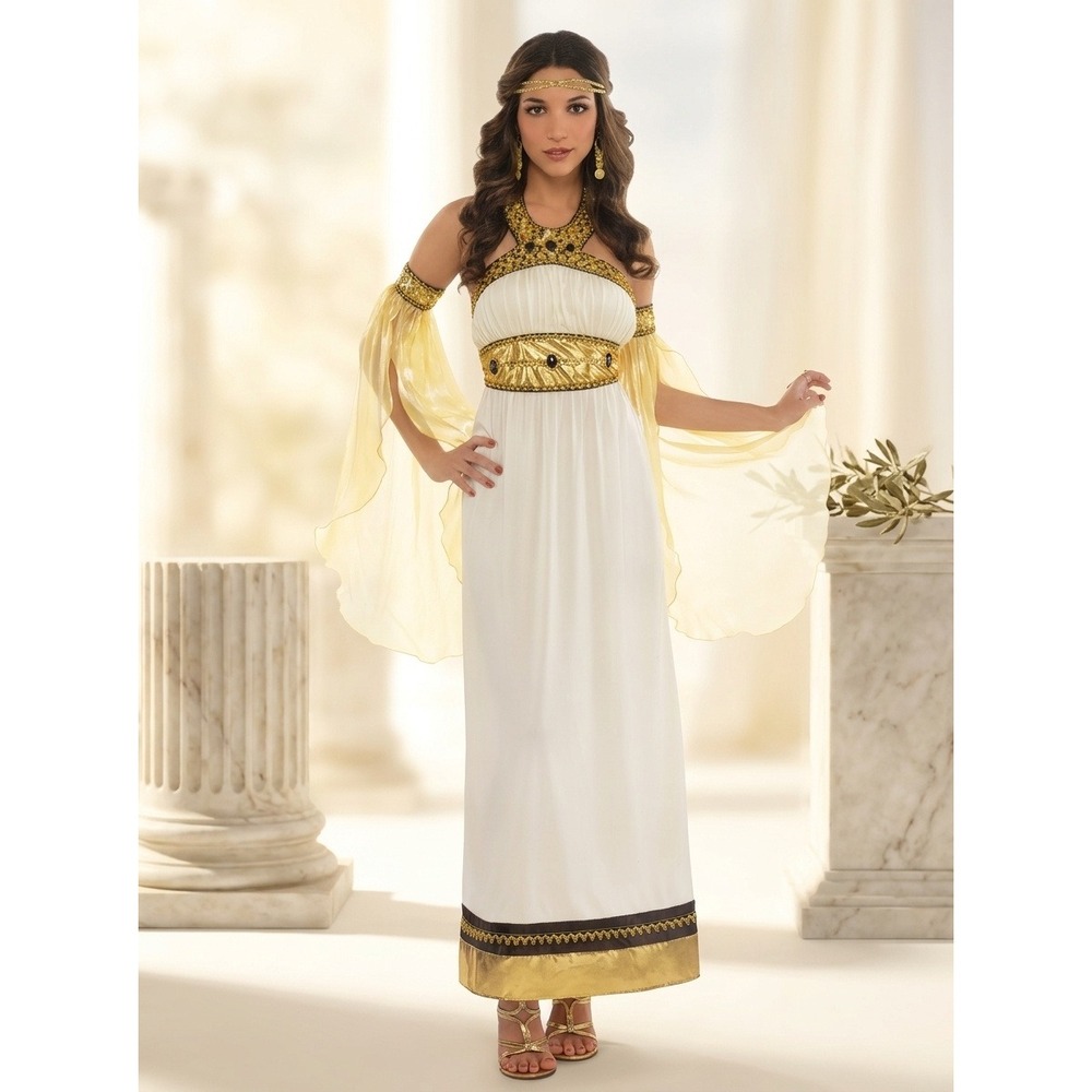 Divine Goddess Costume Women Adult 4 Piece Set Dress Sleevelets Headband Large